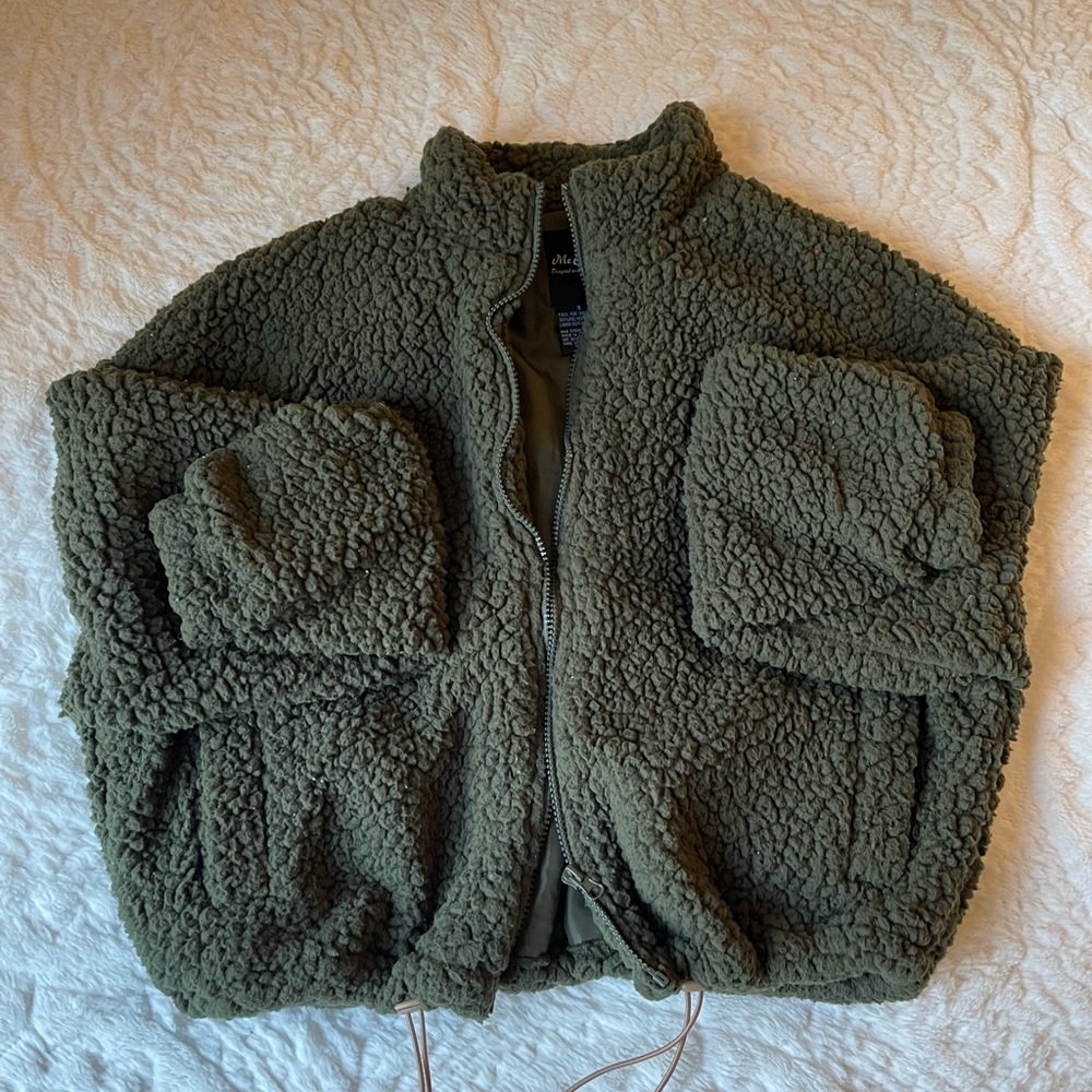 green teddy coat S